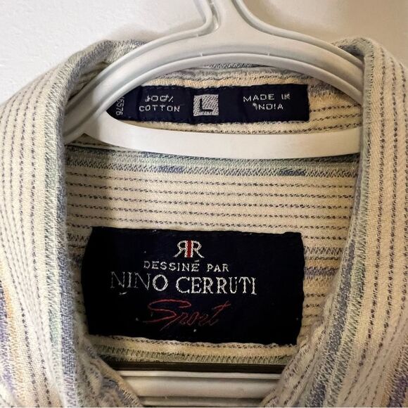 Nino Cerruti Short Sleeve Mens Button Up 100% Cotton Size Large Camp Shirt White - Picture 3 of 4